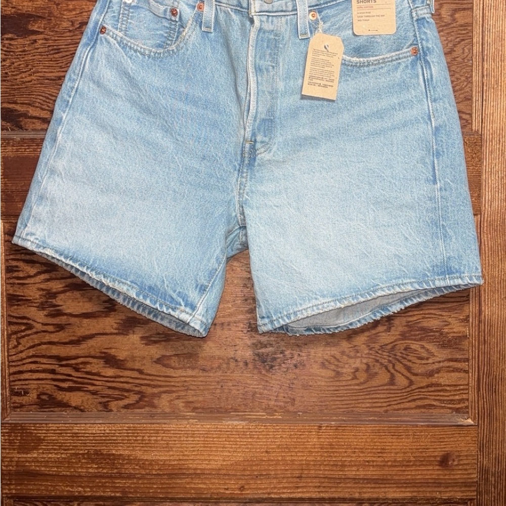 Levi's Light Blue Denim Jean Shorts 501 mid thigh high waist